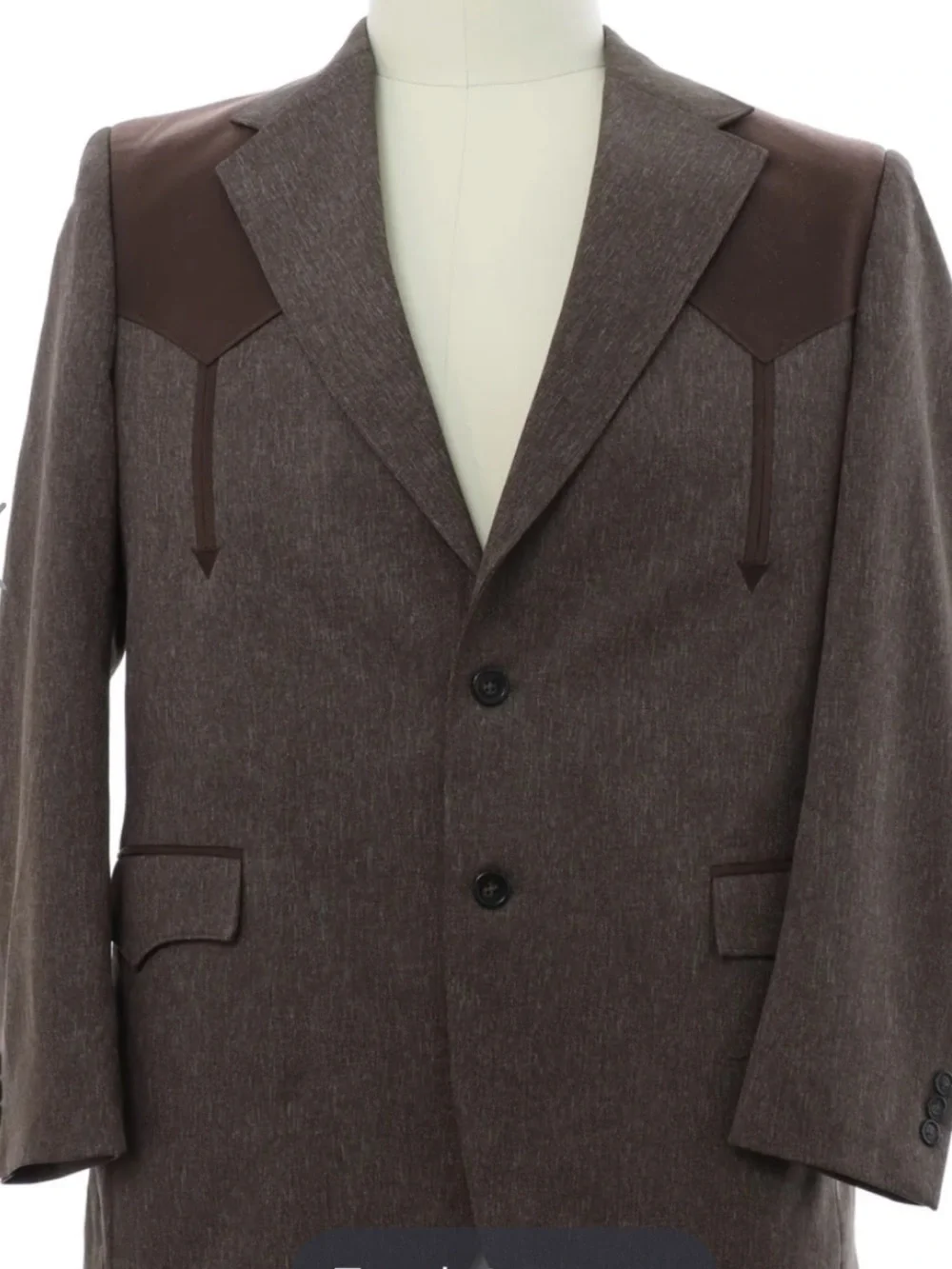 Men's Brown Pinstripe Blazer with Suede Shoulder Panels